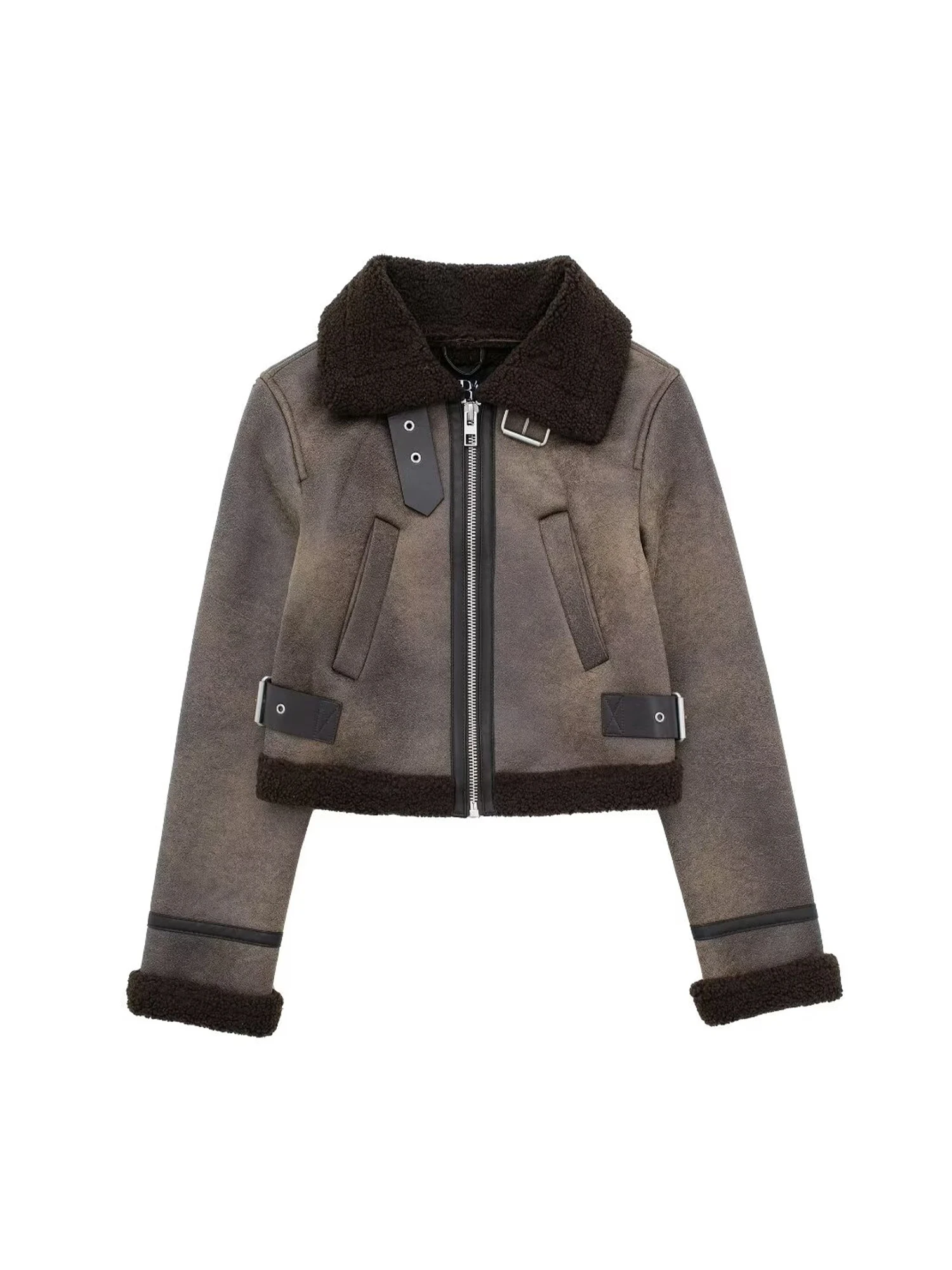 

Женская коричневая осенняя куртка, пальто в стиле Харадзюку, уличная замшевая куртка на молнии с длинными рукавами, винтажная верхняя одежда 2000-х годов, эмо-одежда 2025