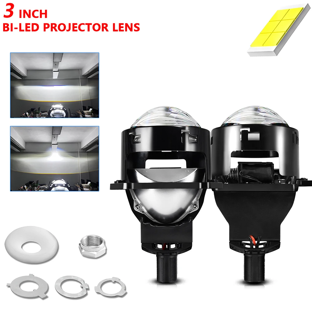 

1 Pair 3-Inch Bi LED Projector Lens with Hi/Lo Beam 6000K 10000LM H4 H7 9005 9006 Car Headlight Kit Universal 9-16V Waterproof