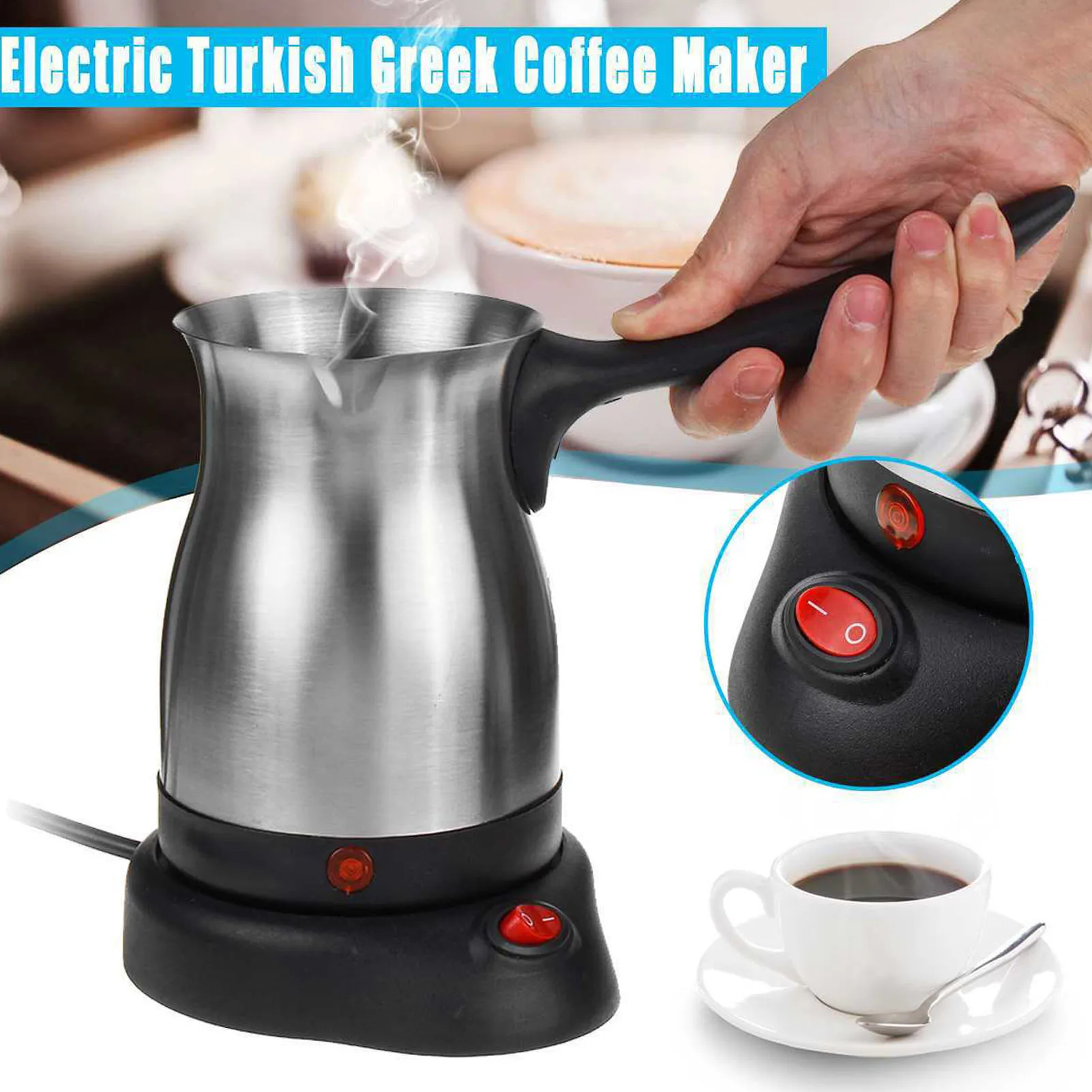 

600W Turkish Electric Coffee Maker, 500ml Detached Italian Moka Pot, Stainless Steel Material, Arabic Portable Espresso Machine