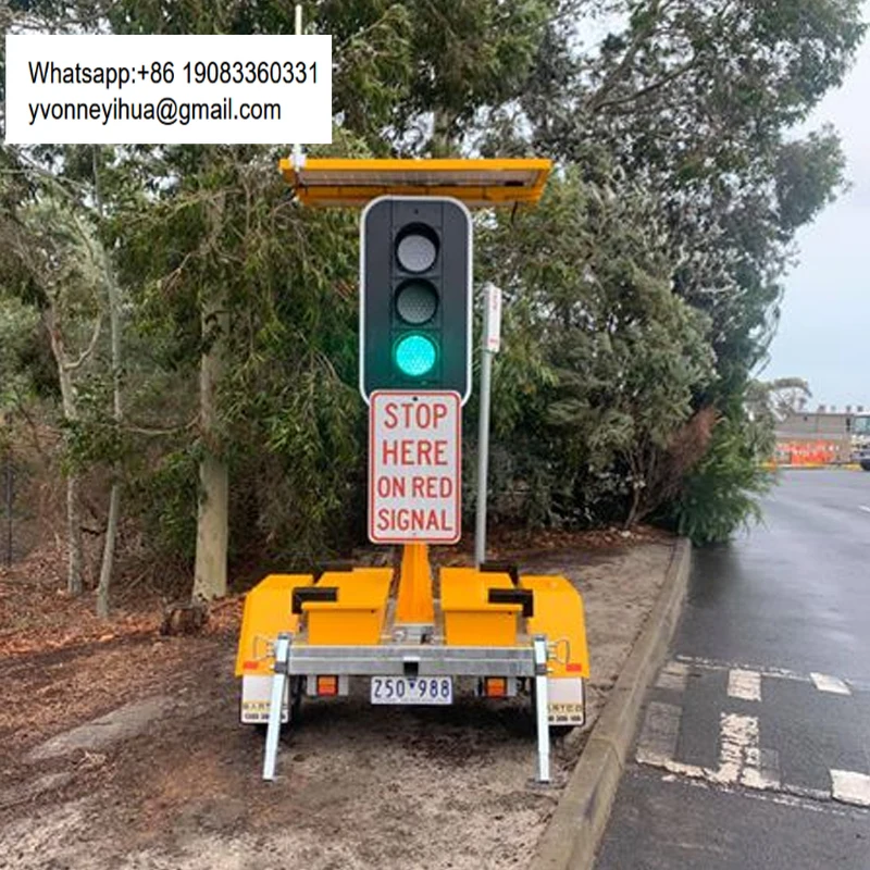 Trailer Mounted Automated Traffic Control Assist Device Traffic Light With Barrier Gate Temporary Portable Solar Traffic Light