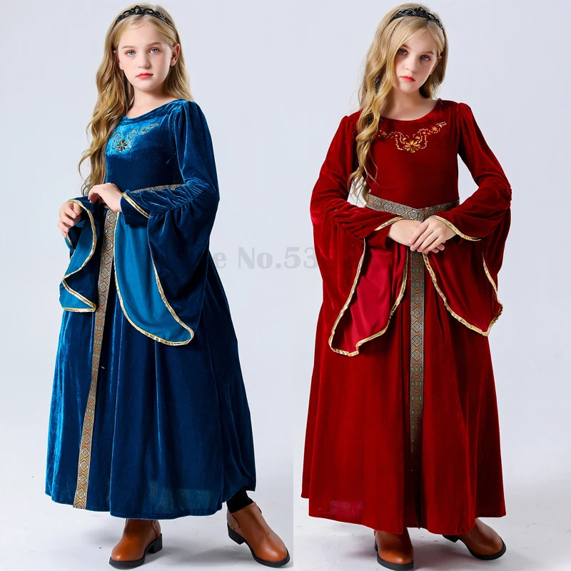 

Kids Child Retro Fancy Dress Halloween Medieval Girls Cosplay Costume Court Noble Robe Ancient Bell Sleeve Princess Clothing