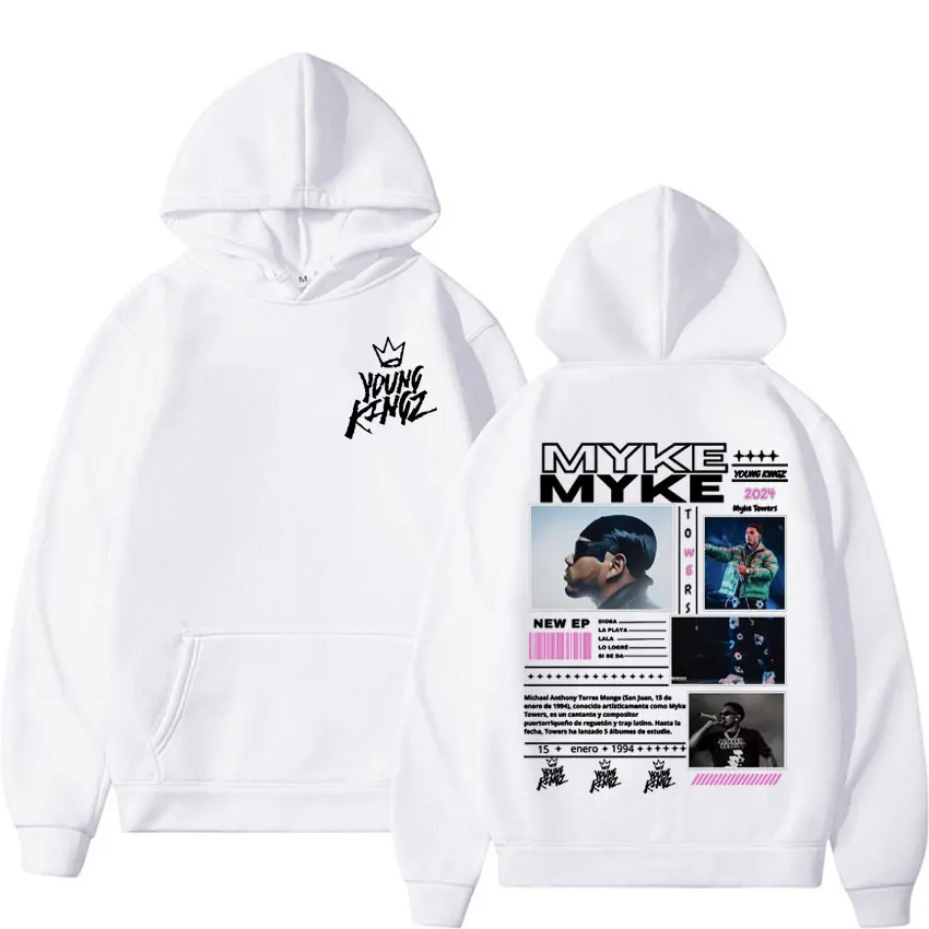 Rapper Myke Towers Young Kingz Album Merch Hoodies Men Women Fashion Vintage Hip Hop Sweatshirts Casual Cozy Oversized Pullovers