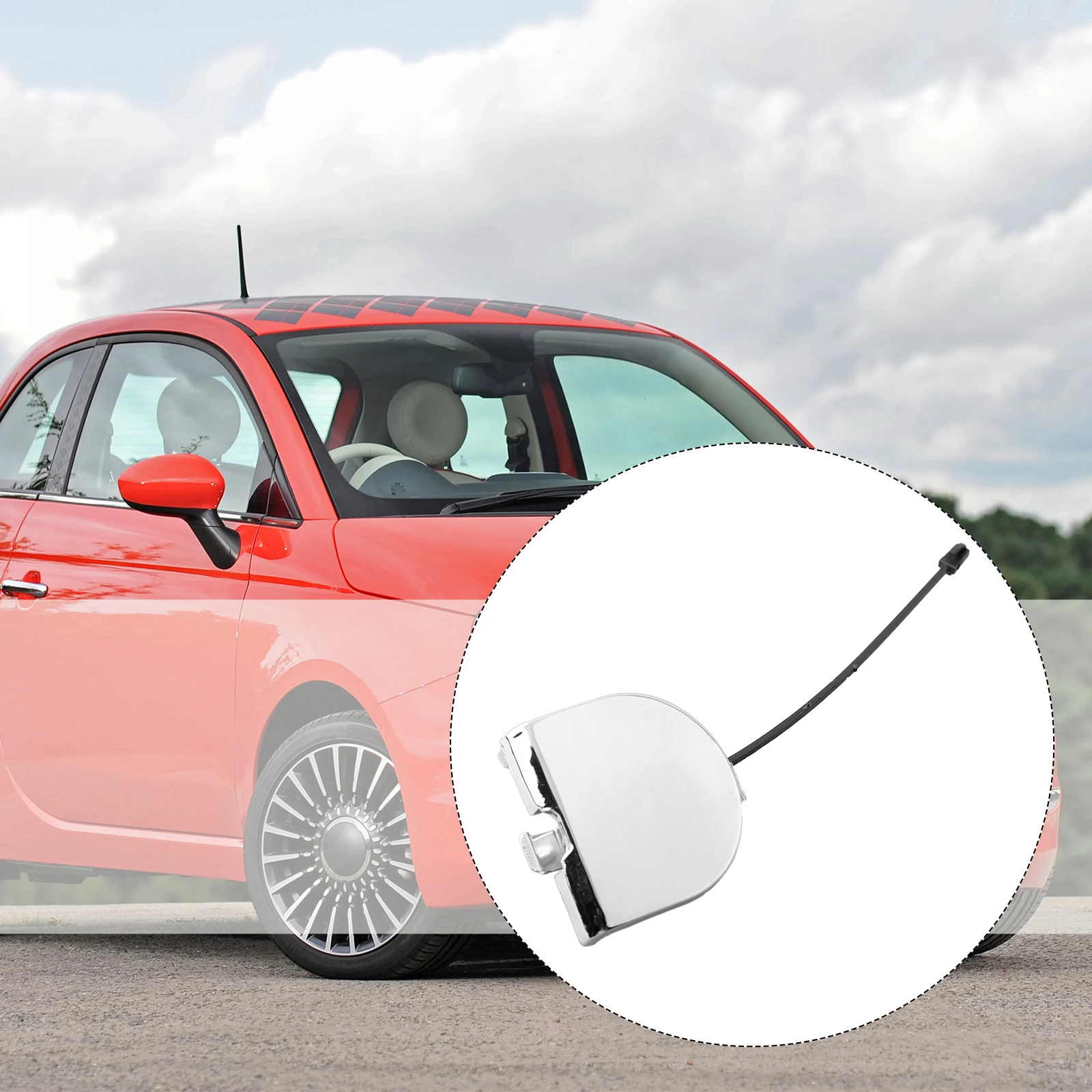 

1×Auto Tail Bumper Tow Hook Covers Cap For 500 2007-2012 Rear Bumper Towing Eye Cover Chrome- 735455393# Car Exterior Parts
