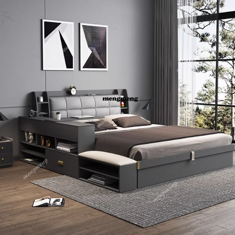 

Luxury Modern Bed Aesthetic Under Storage Multifunctional Tatami Bed Double Nightstands Camas De Casal Bedroom