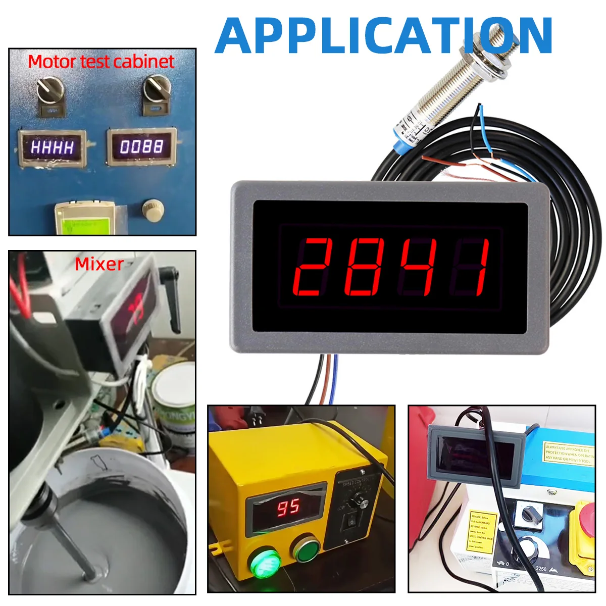 AC 220V 4 LED Digital VERMELHO Tacômetro RPM Medidor de velocidade + Sensor de interruptor de proximidade Hall NPN