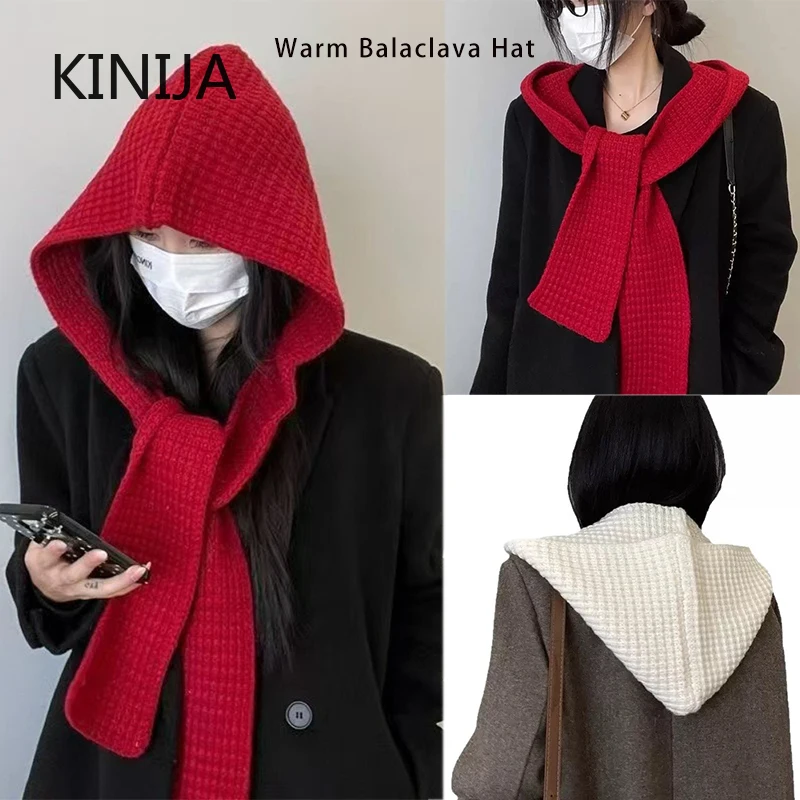 

Балаклава, шапочки, шапка Y2k, шарф, 1 шт., утолщенная теплая защита шеи, зимние аксессуары, вязаная шапка для право, уличный шарф с капюшоном