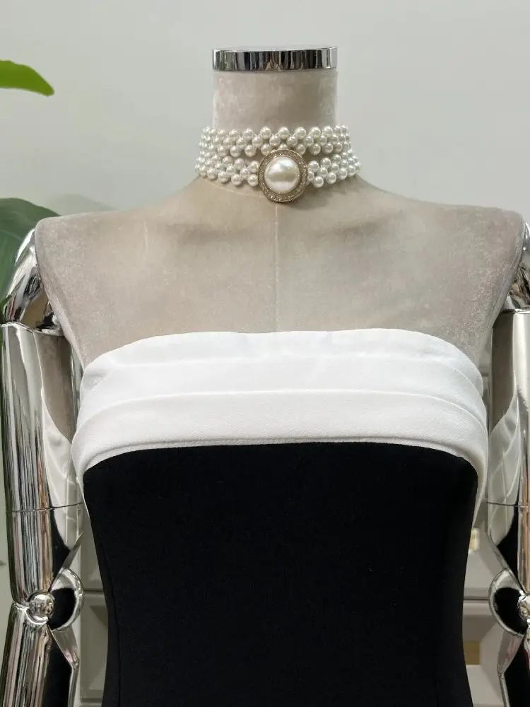 Vestidos de mujer Sexy elegante moda ceñido al cuerpo franjas de diferente Color sin tirantes sin espalda recortado Fiesta Club vestido de noche vestido largo nuevo