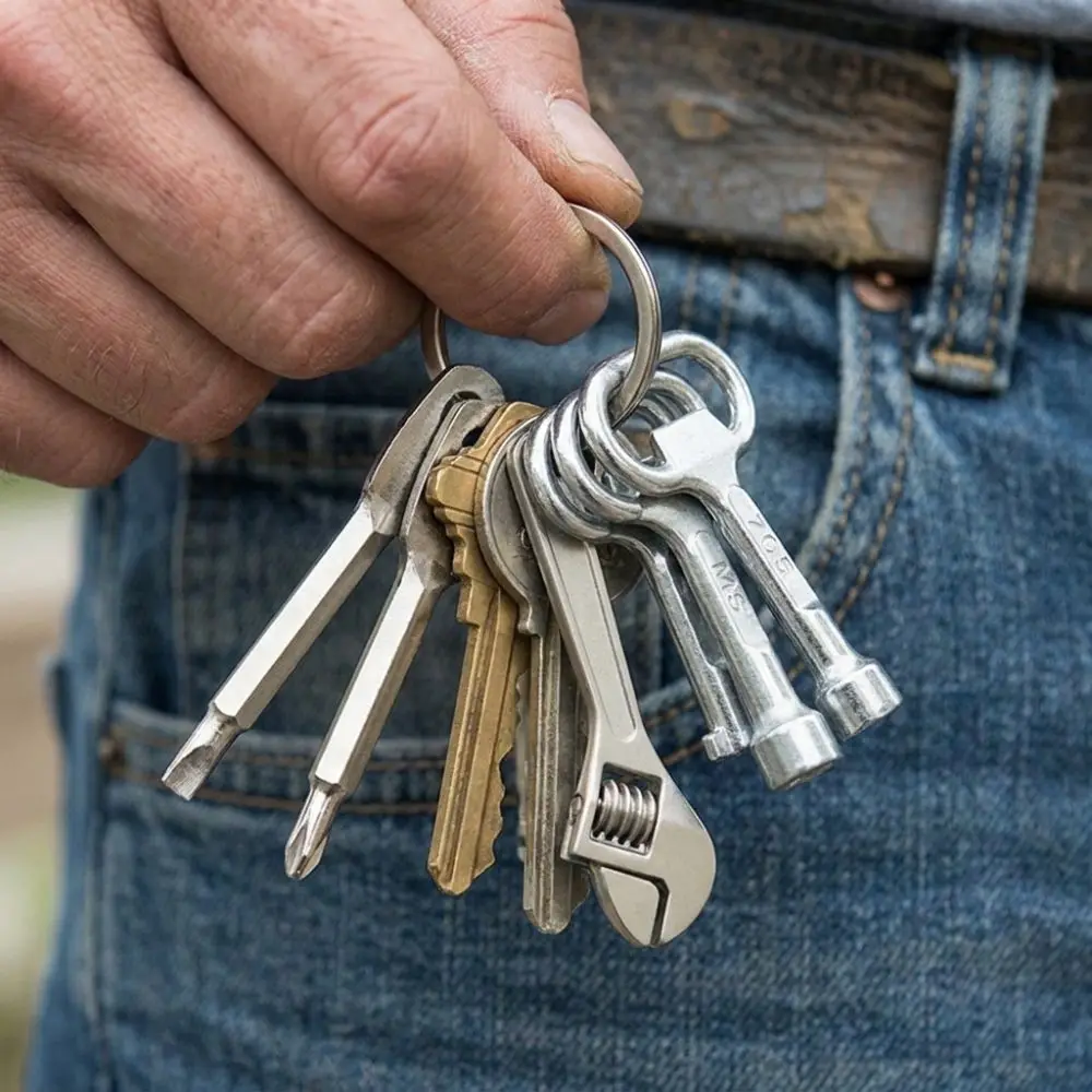Simple Portable Wrench Keychain Multi-Function Miniature Wrench Pendant Keyring Metal Repair Tools Keychain Gift Giving