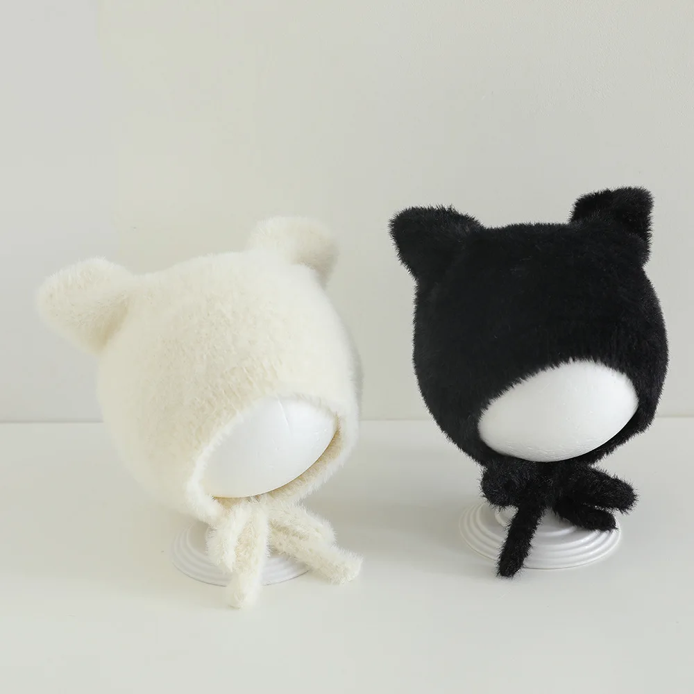 Baby Knitted Windproof Hat Girls Cold Proof Super Hats Autumn Winter Boys Strap Warm Ear Protection Cap Kids Bear Thickened Caps