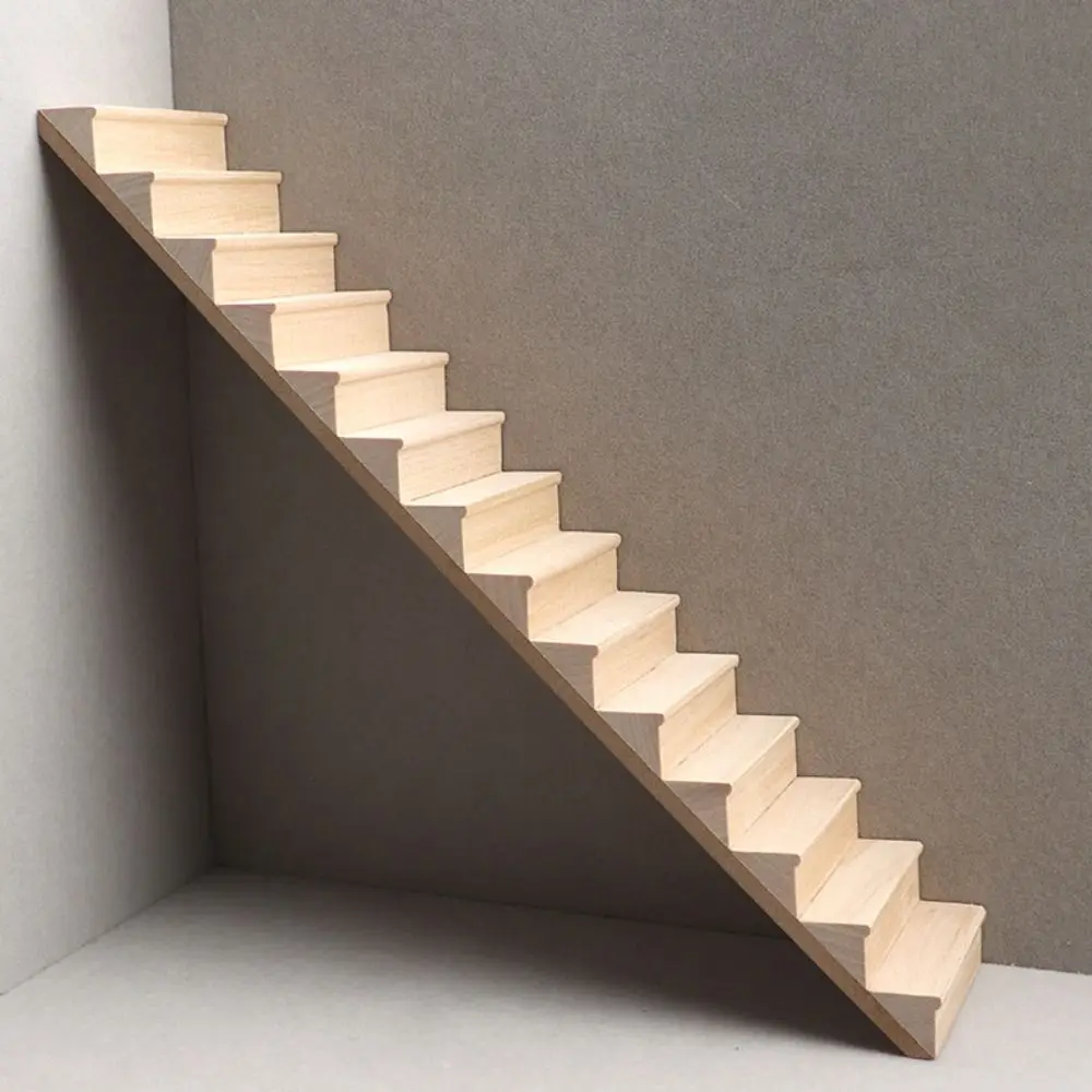 Pretend Play 1:12 Dollhouse Furniture Miniature DIY Mini Stairway Model Armrest Wood Stairs with Handrail