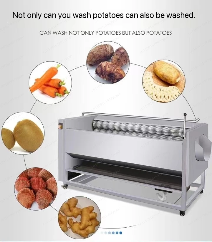 150Kg/h Vegetable And Fruit Automatic Commercial Potato Ginger Lotus Papaya Sweet Potato Cleaning Roller Cleaning And Peeling