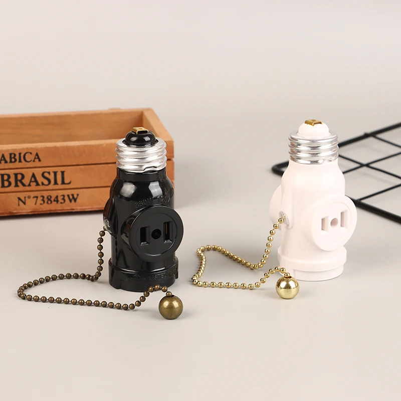 White/Black Bakelite L5-15R US To E26 Light Bulb Socket With 15CM Pull Chain Switch America Lamp Holder Conversion Base Lighting