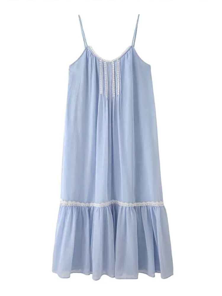 

European style new women's fashion versatile simple solid color medium-length thin suspender dress