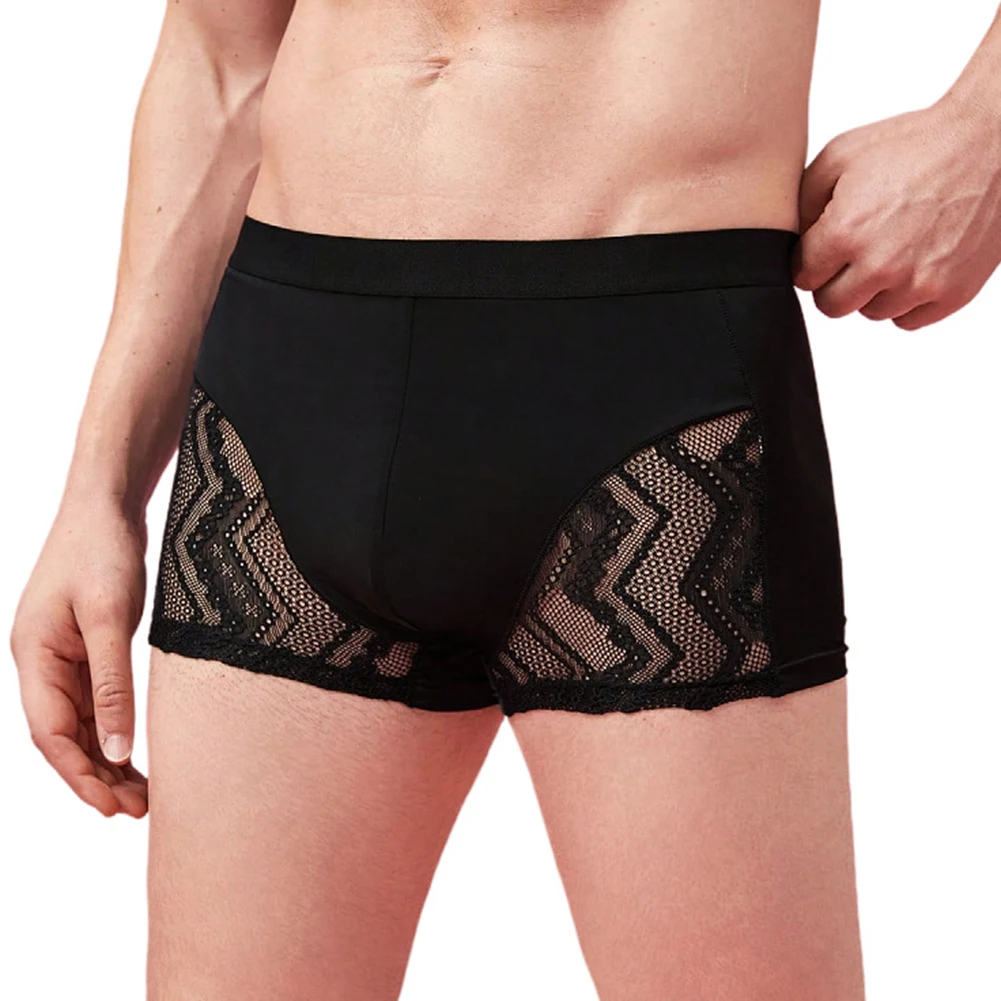 Lencería Sexy de estilo suave para hombre, ropa interior tipo bóxer, bragas cortas de encaje M XL, calzoncillos de licra, M XL