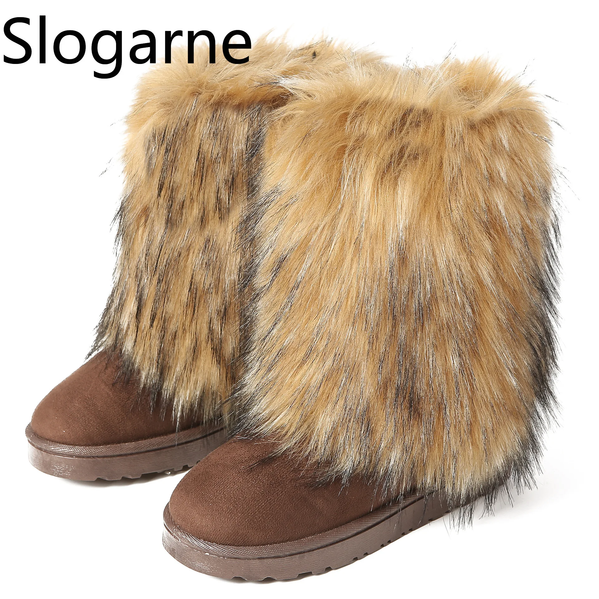 

New Europe America Long Fur Snow Boots Women's Winter Outdoor Fluffy Faux Fur Boots Girl Fashion Thick Sole Furry Platform Shoes