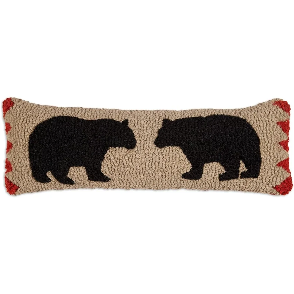 

Two Black Bears Hand-Hooked Wool Decorative Throw Pillow (8” x 24”) Wildlife Pillow for Couches & Beds