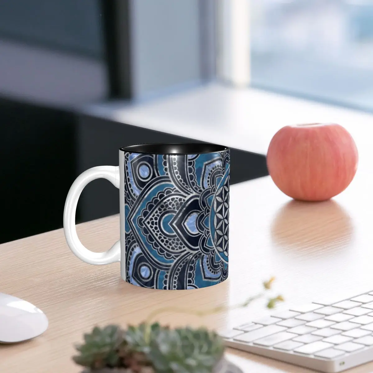 

Flower Of Life In Lotus Mandala - Blue Crystal And Silver Mug Funny Ceramic Coffee Cups Tea Mugs Milk Cup Drinkware