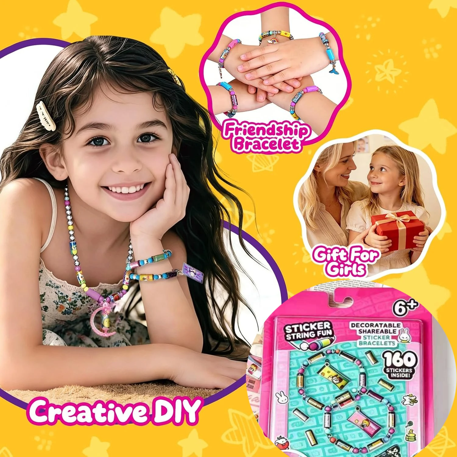 DIY Bracelet Making Kit, Sticker Bracelets & Necklaces Craft, Jewelry Making Set for Students Includes 240 Mini Stickers