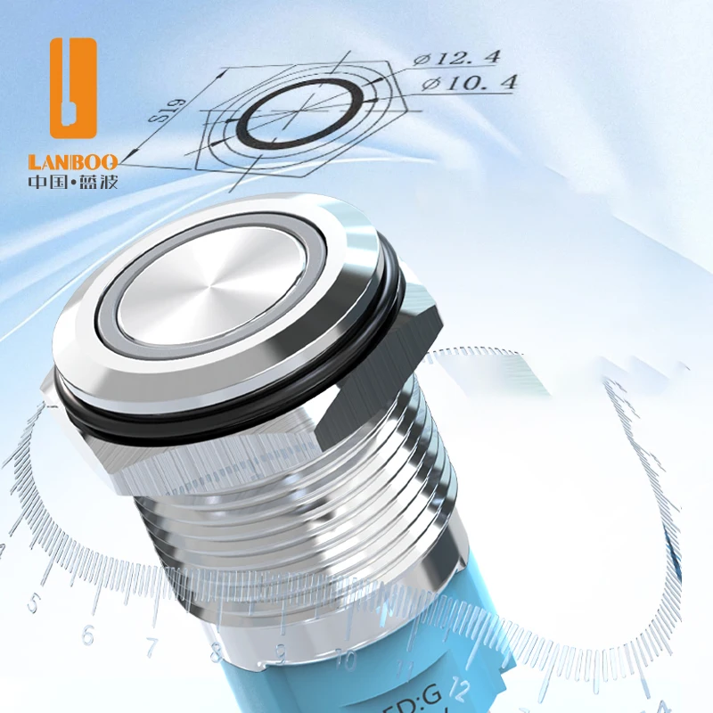 LANBOO 16A2 Economical Metal Push Button Switch, Factory Direct Sale, 1NO1NC/with LED, Momentary or Latching/Selectable