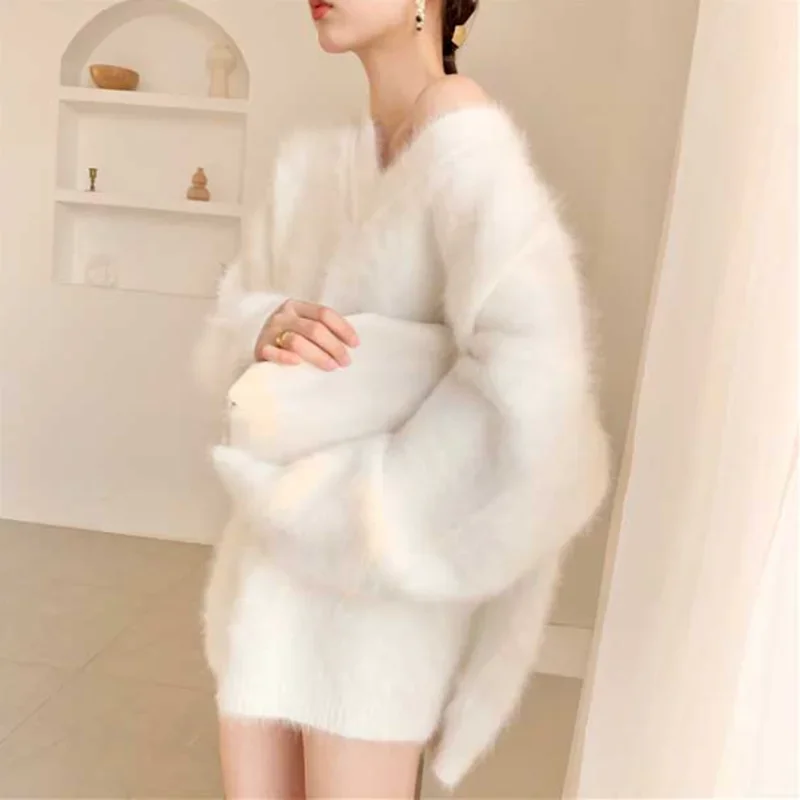 

Women Lazy Loose Korean New Warm Sweater Tops 2021 Winter Gentle Style Mink Velvet Women's Sweater Sweet Oversize Pull Sweater