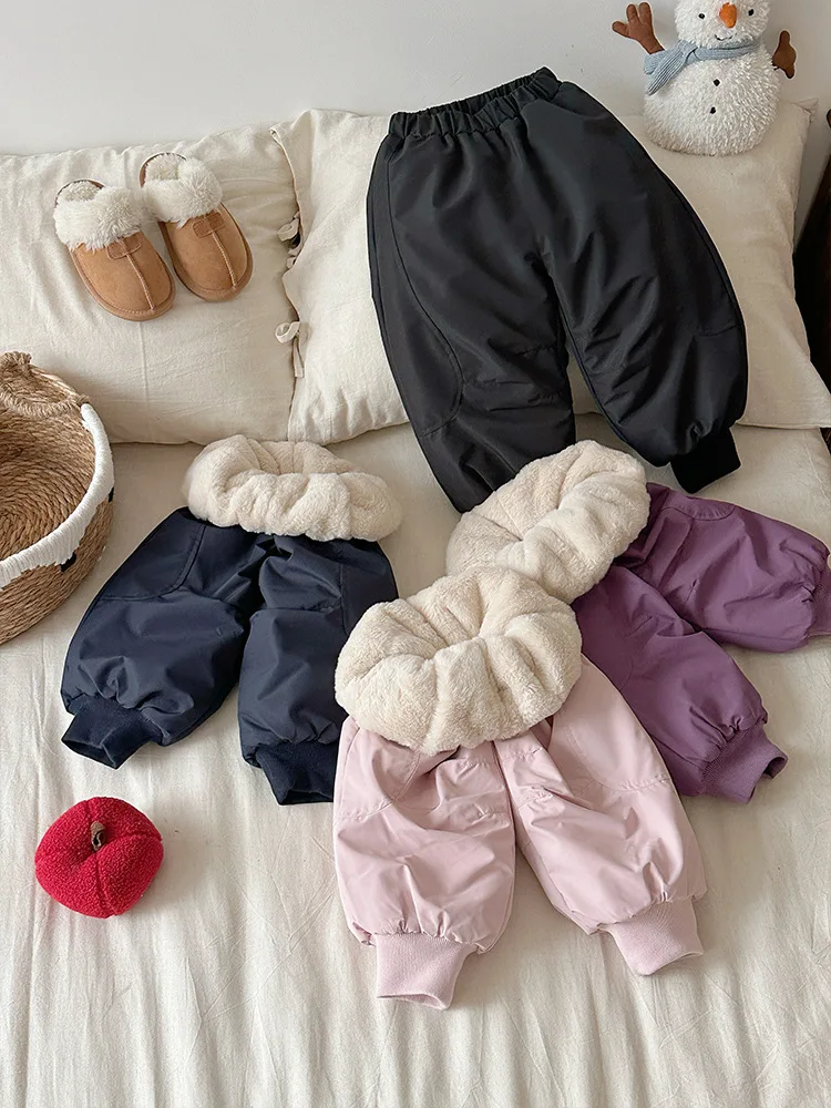 Winter Children's Thickened Warm Casual Pants Temperature Controlled Outdoor Loode Trousers Boys Girls' Windproof Snow Clothes