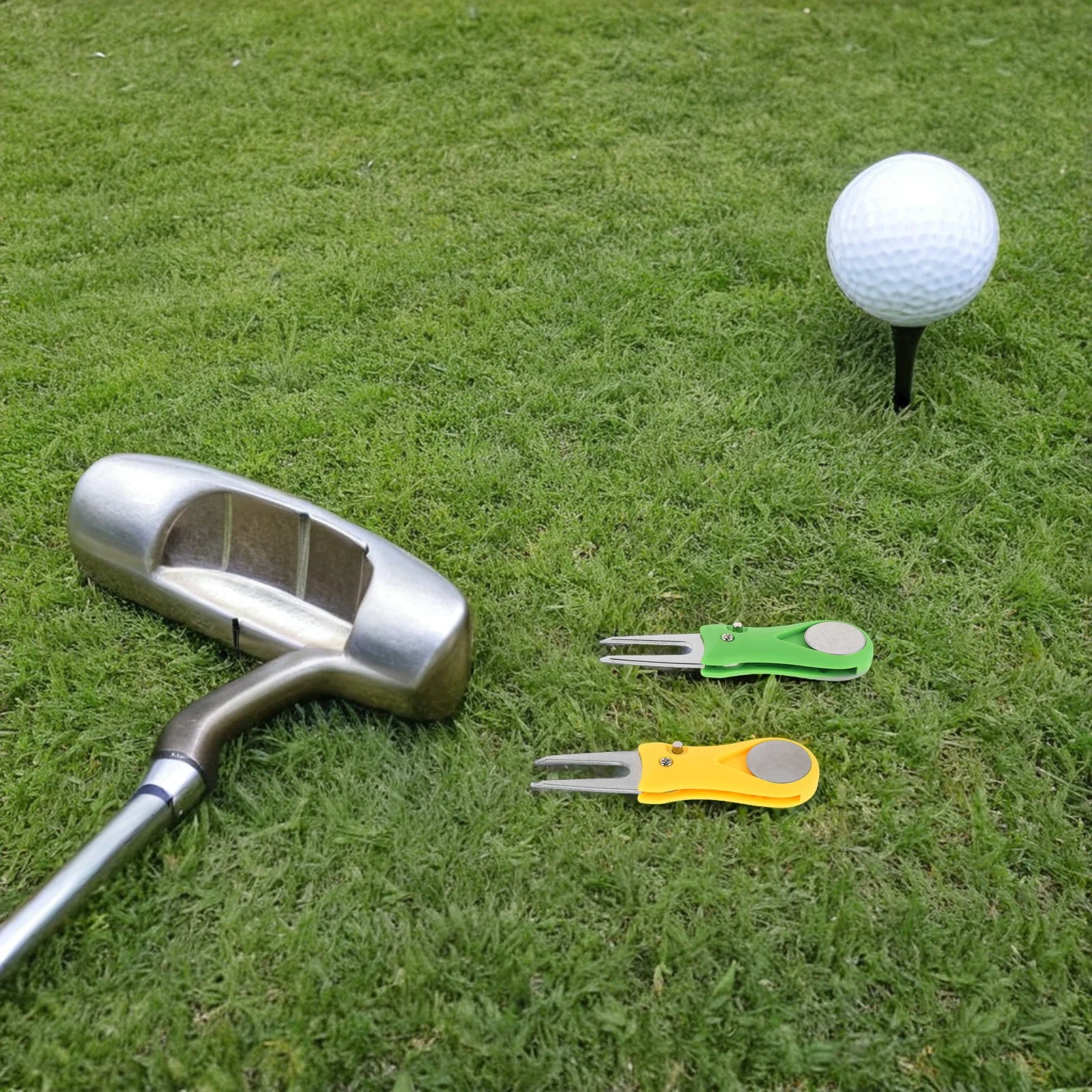 

2pcs Golf Green Repair Fork Dual Color Foldable Turf Divot Tool Lightweight Portable Pitch Mark Fixer Marker Accessories
