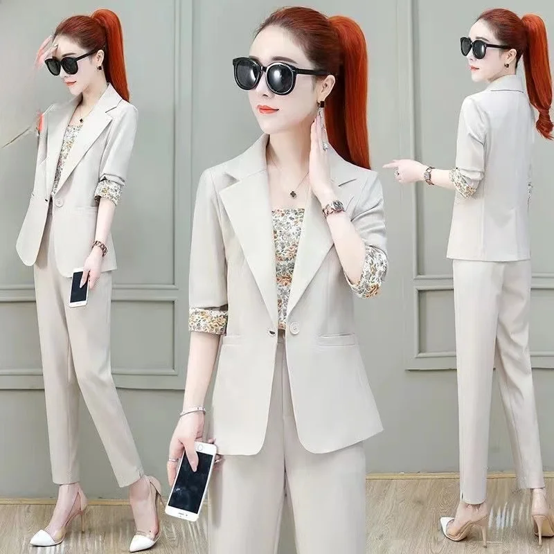 

Brand Name Women's Two-Piece Suit Spring Autumn New Sle Small Fraance Wind Long Pants Profional Commute Sle Pure Color