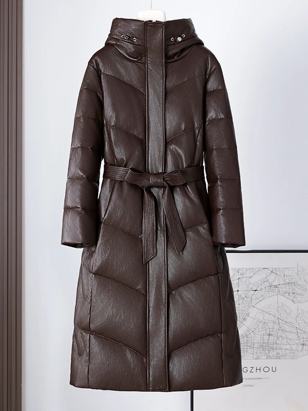 เสื้อโค้ทหนังแท้บุขนเป็ดสำหรับผู้หญิง ทรงเข้ารูป ความยาวปานกลาง สำหรับฤดูหนาว 2025 ให้ความอบอุ่น เหมาะสำหรับการเดินทาง สไตล์เกาหลี ทันสมัย ยาว...