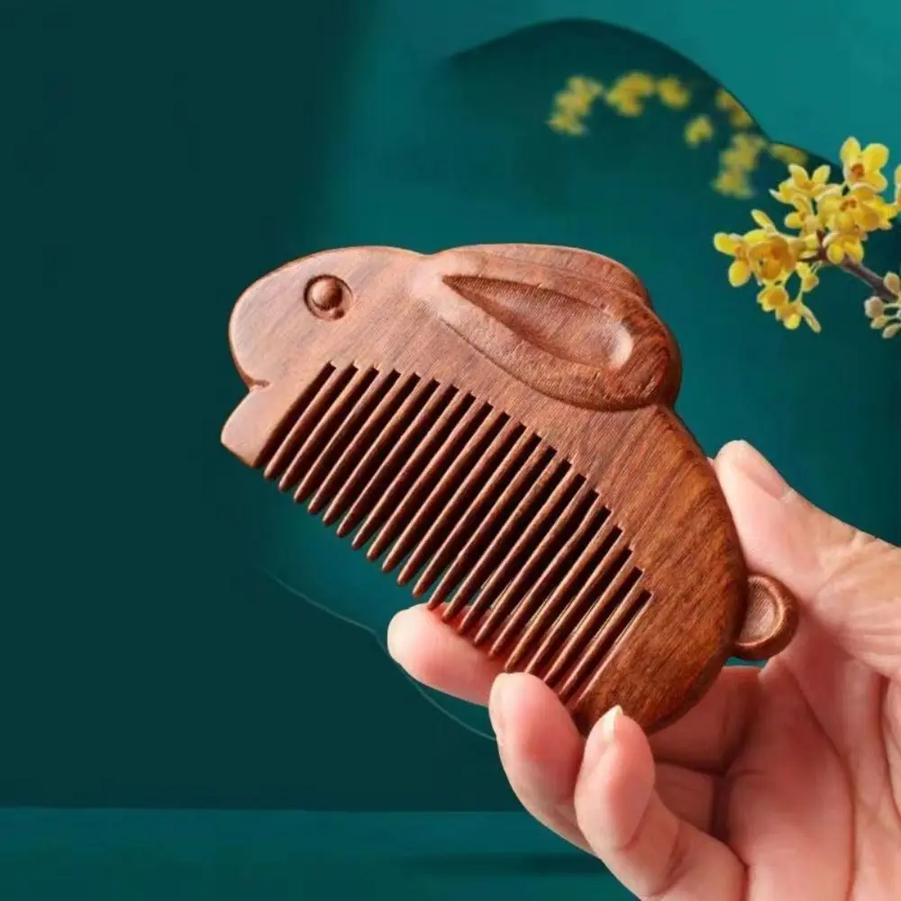 Fashion Rabbit Sandalwood Comb Scalp Nose Mini Comb Brush Relieve Stress Head Blood Circulation Wooden Comb Girl