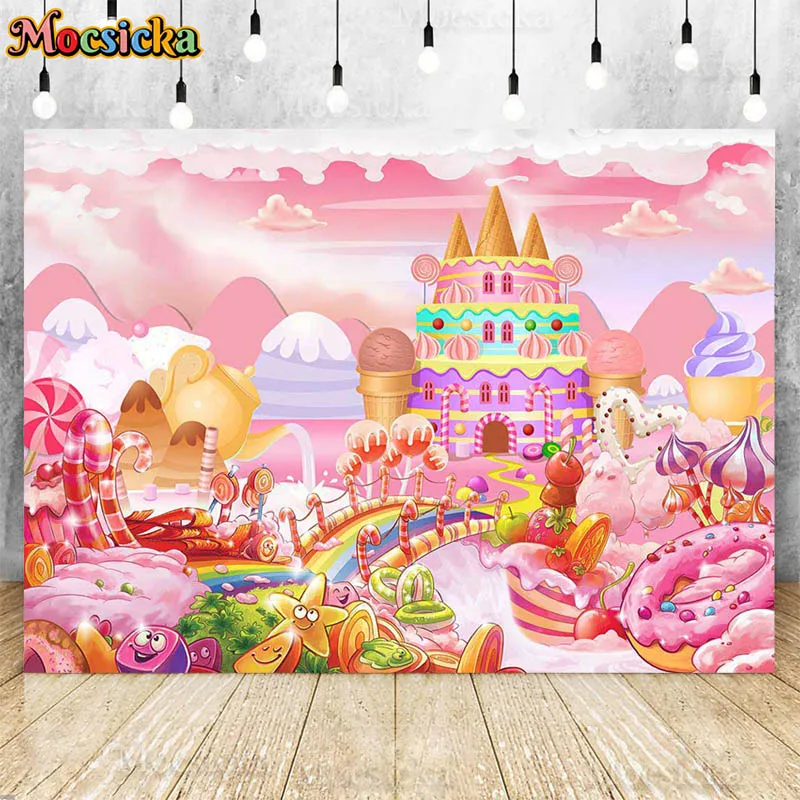 

Candyland Photography Backdrop Rainbow Candy Castle Donut Kid Birthday Party Decor Newborn Cake Smash Background Photo Studio