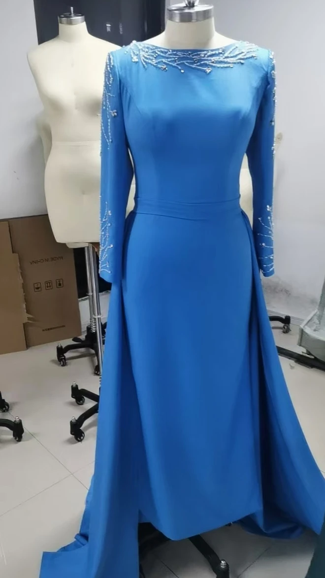 

Oisslec Dress Elegant Vintage Sweet Blue Beads Crystal Classic Customize Formal Occasion Prom Dress Evening Party Gowns