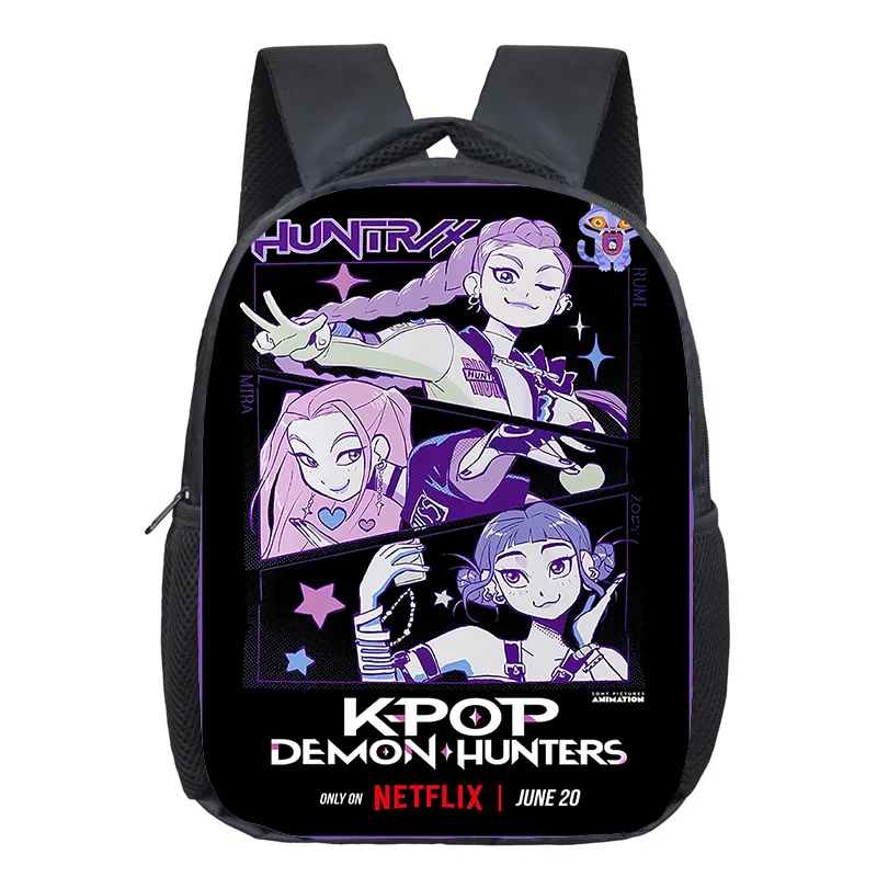 الكرتون KPop شيطان الصيادين المدرسية صبي فتاة حقيبة ظهر عادية 12 بوصة موضة لتقوم بها بنفسك حقائب الظهر طفولية لطيف وتنفس Mochila