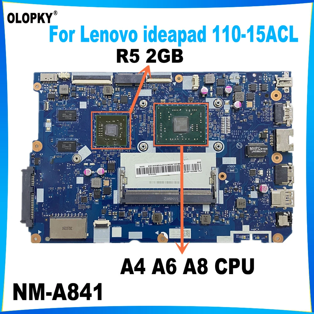 

Материнская плата CG521 NM-A841 для Lenovo ideapad 110-15ACL, материнская плата для ноутбука с процессором A4 A6 A8 R5, 2 ГБ графического процессора 5B20L46267 5B20L46297 DDR3
