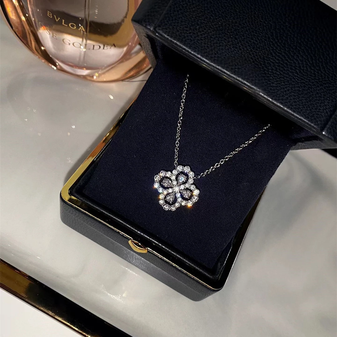 Luomansi 4 Leaf Petal Necklace Super Sparkling High Carbon Diamond First Order -10 Solid S925 Silver Jewelry Women Wedding Party