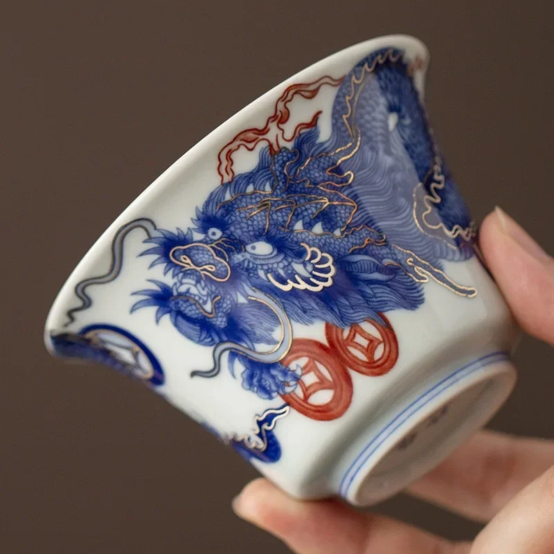 120ML Jingdezhen Ercai Gaiwan Blue and White Underglaze Colored Bubble Tea Bowl Ceramic High Temperature Blue and White Tea Bowl