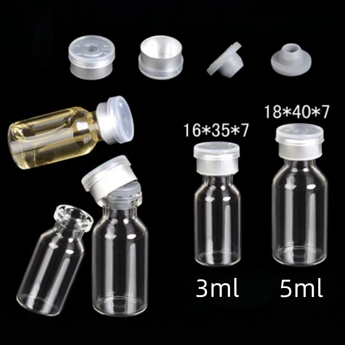 1000 sztuk / partia 3 ml 5 ml Przezroczysta szklana fiolka wtryskowa z zakrętką, szklane butelki 3 cm3 Butelki penicylinowe