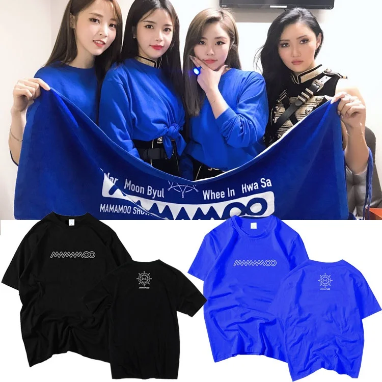 MAMAMOO Concert Back Stage Unisex Short Sleeve T-Shirt Geometric Street Style Cotton round Neck Printed Loose Fit Crew Neck