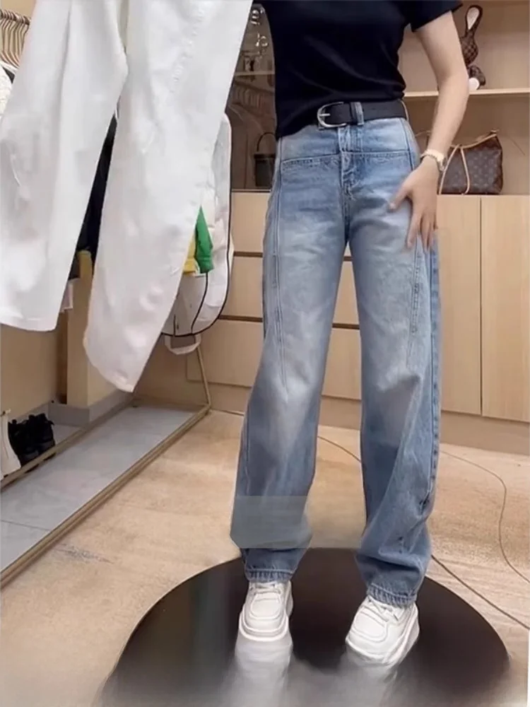 

High Waist Straight Leg Dad Jeans plus Size for Pear aped Body Women Casual Waed Denim Long Pants Stand Fit Pure Color