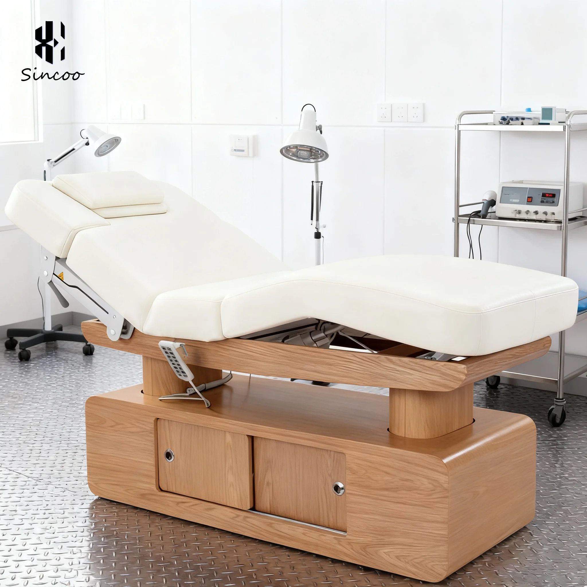 Manufacturers Electric Spa Treatment Equipment Full-Heated Beauty Bed Adjustable Leg Backrest 4 Motor Facial Massage Table