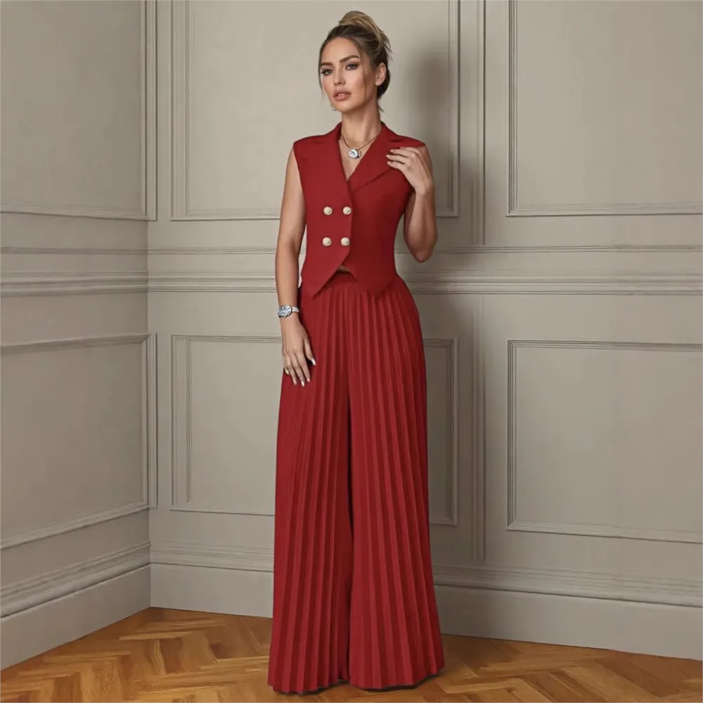 

Fashion Vest, Pleated Skirt Trousers Two-piece Set Spring Summer Women's New Casual Loose Trousers Suit Women's Matching Sets