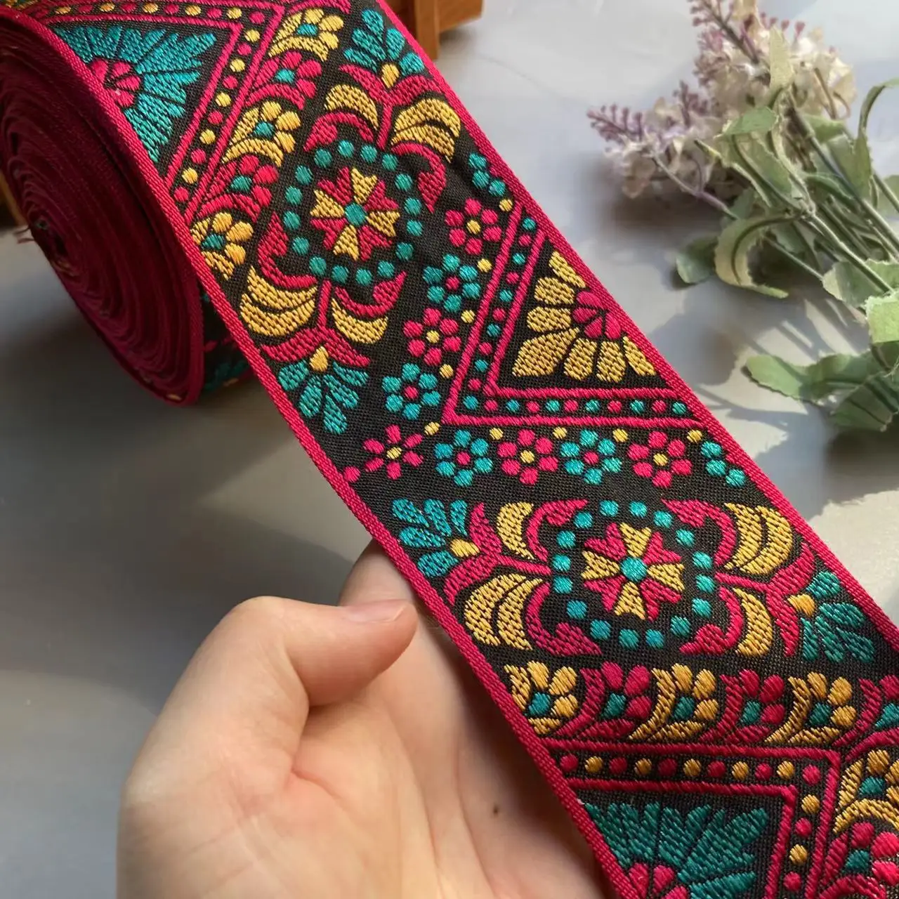 1 Yards 7.5CM Lace Trim Ribbon Ethnic Clothing Thread Embroidery Sequin Fabric national wind jacquard webbing Accessories