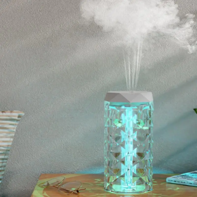 2-Speed Crystal Humidifier with RGB Light, Cold Fog, Rose Shadow for Home & Office