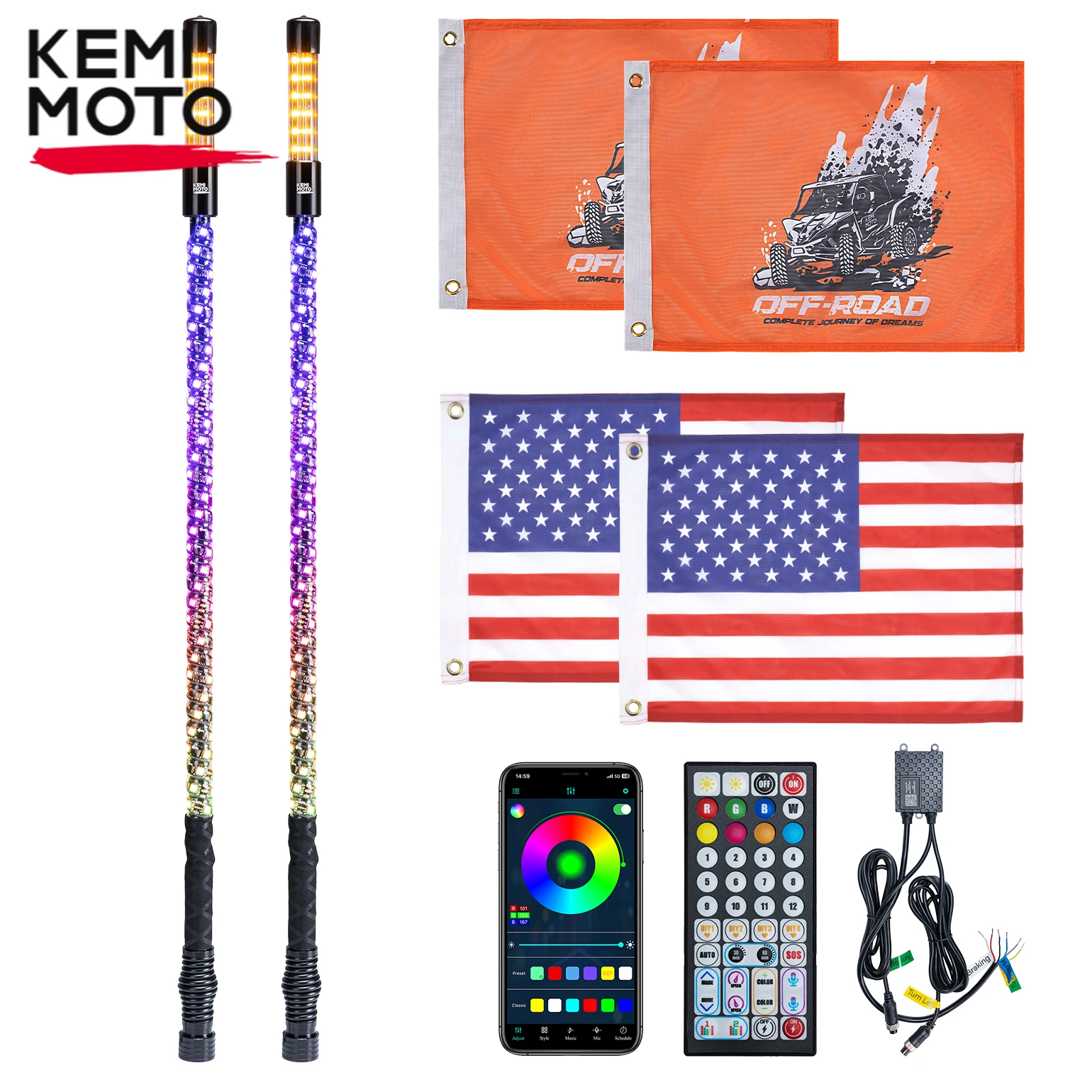 

KEMIMOTO 2pcs 3ft LED Whip Lights for UTV ATV with Strobe Spiral Lighted Whips for SXS Compatible with Polaris RZR for Can-Am