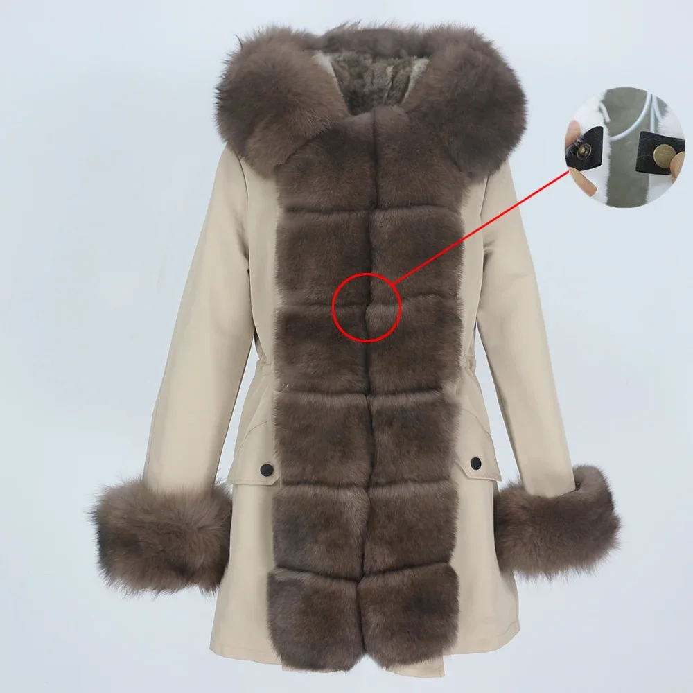 OFTBUY 2024 Giacca Invernale di Modo Delle Donne Cappotto di Pelliccia Reale Naturale Vera Pelliccia di Volpe Collo Allentato Lungo Parka Grande