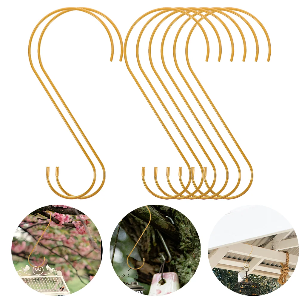 

8 Pcs over The Fence Hanger Hanging Garden Hook Flower Pot Bird Feeder Hooks Window Frame Plants Rack Golden Iron