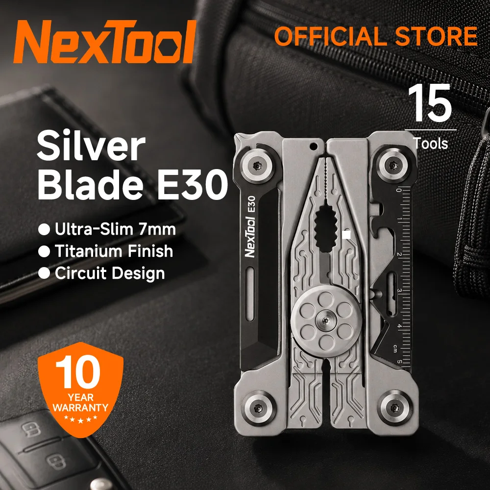 Imagen de Nextool Herramienta EDC Portátil 15 en 1 con Cuchilla Plateada E30, Alicates Multifunción, Destornillador, Llave Inglesa, Cuchillo con Bolsa de Cuero, Herramienta para Exteriores
