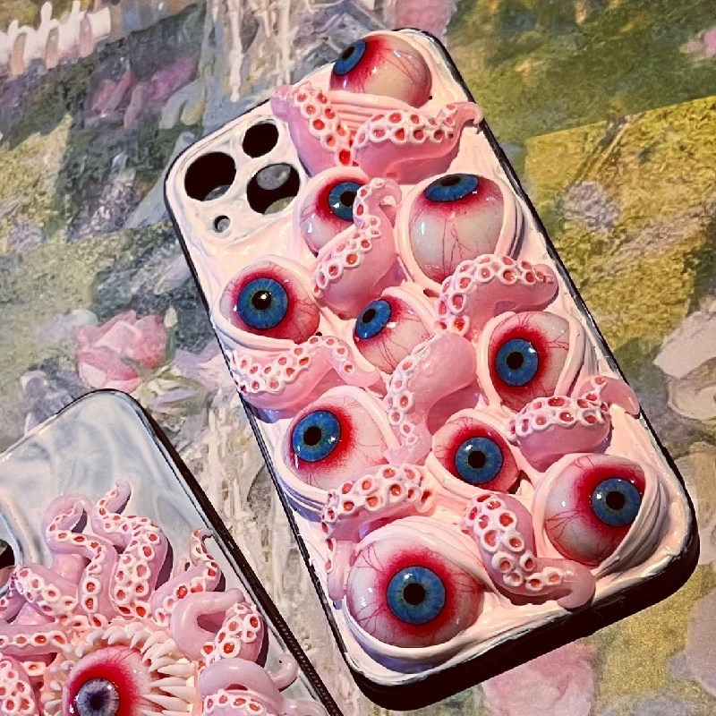 4154 Original 3D Handmade Mobile Phone Case Cthulhu Eyes Pink Tentacles Horror Gothic Punk Art Mobile Phone Case Custom Gift