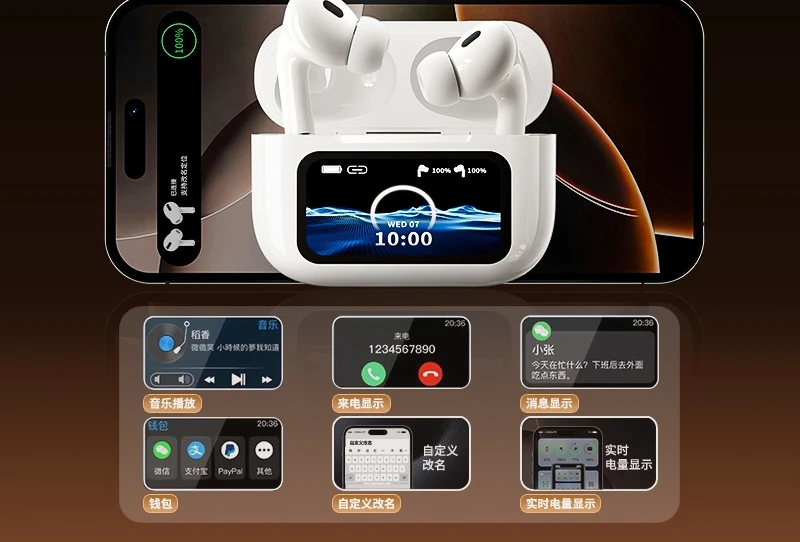 Bluetooth headset with touch screen fifth generation wireless in-ear noise reduction