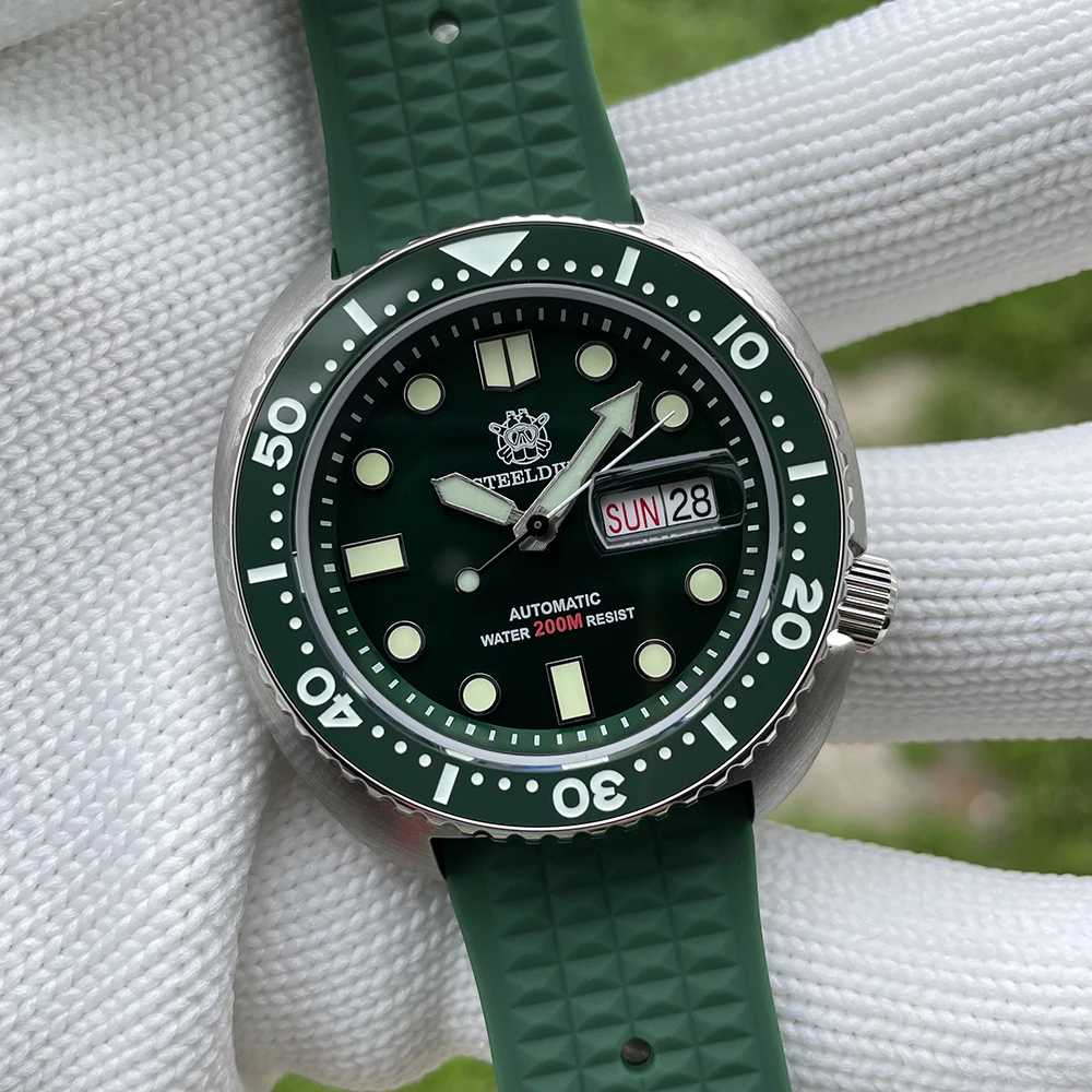 STEELDIVE SD1972 V2 Keramiklünette Abalone 200M wasserdicht Doppelkalender NH36 Uhrwerk Schweizer leuchtende mechanische Armbanduhren 9