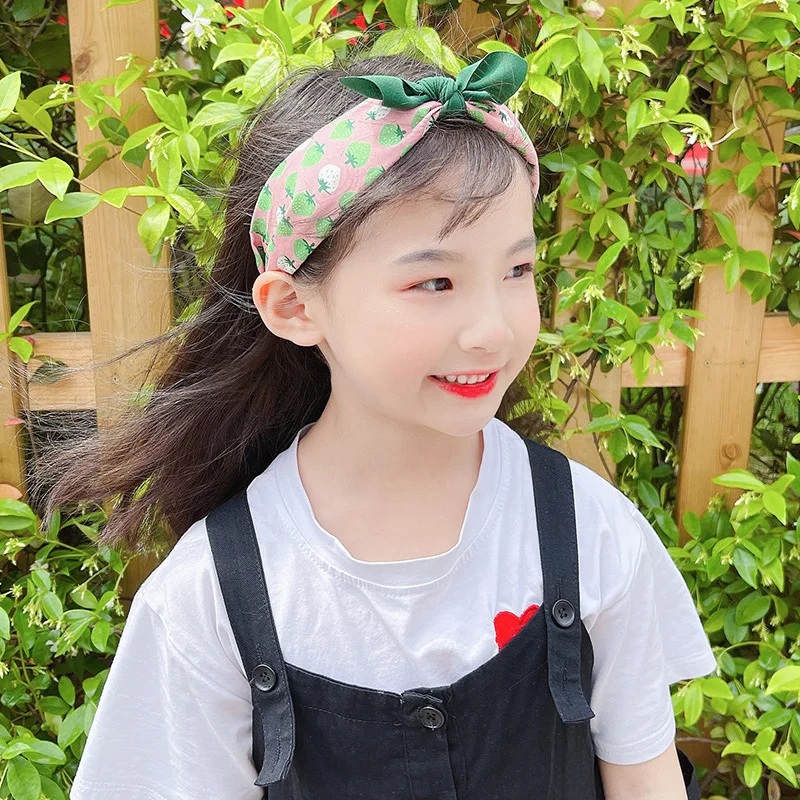 Print Floral Strawberry Plaid Cloth Bow Hairband for Girls Daily Life Hair Hoop Headband Headwear Children Hair Accessories